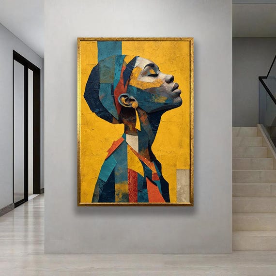 Framed Cubist African Woman Portrait Modern Abstract Art Print
