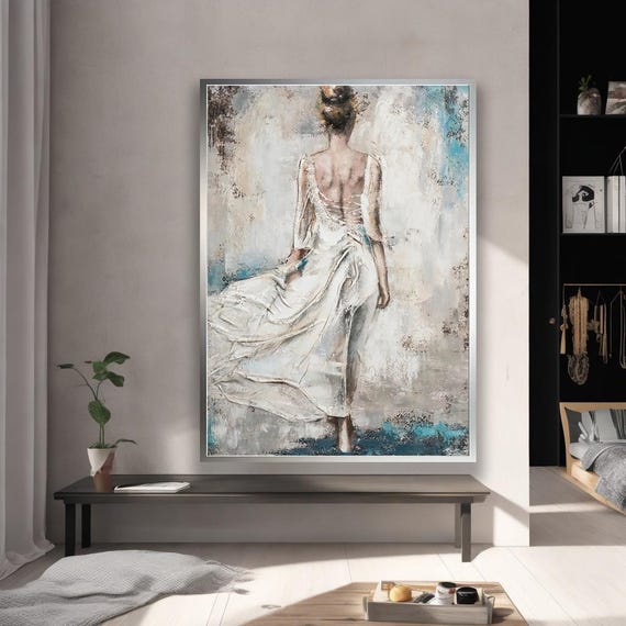 Framed Woman In White Dress Canvas Art Elegant Home Decor