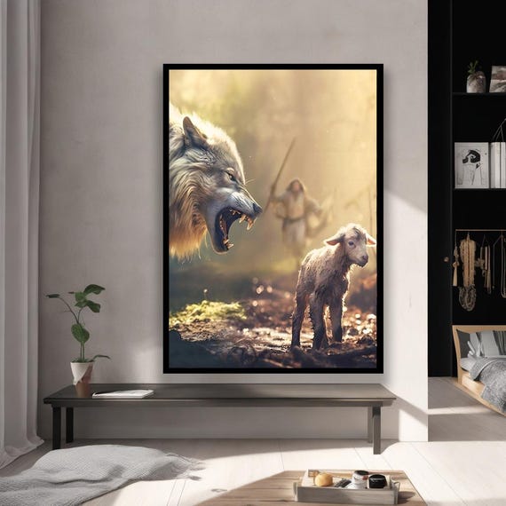 The Power Of Nature Legendary Encounter Wolf And Lamb Highquality Art Framed Print