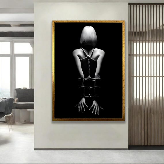 Black And White Rope Art Photography Artistic Nude Female Wall Print Minimal Erotic Home Decor