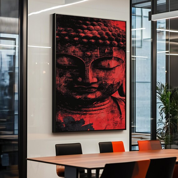 Framed Buddha Art Print Red And Black Spiritual Wall Decor