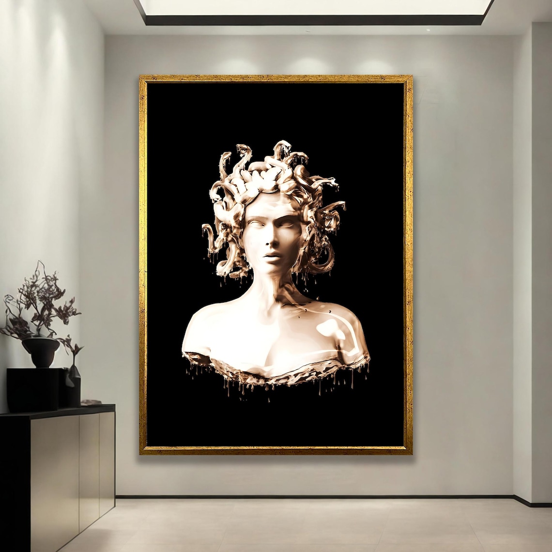 Medusa Bronze Statue Bust Greek Mythology Gold Black Art Poster