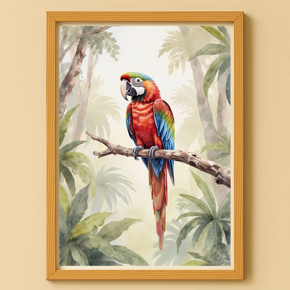 Parrot Wall Art Poster Picture Tropical Jungle Watercolor Gift For Nursery