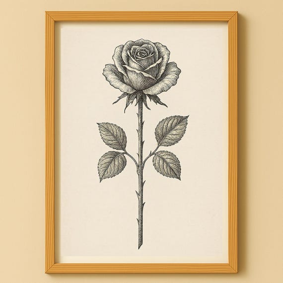 Rose Wall Art Poster Picture Vintage Flower Botanical Illustration Print Jpg Blu6