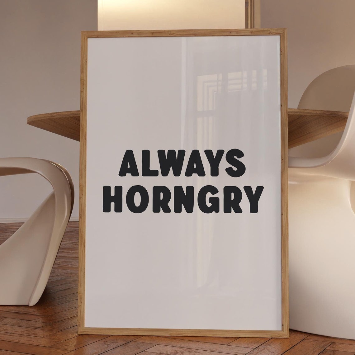 Always Horngry Funny Bold Black Typography Kitchen Decor Wall Art - Image 3