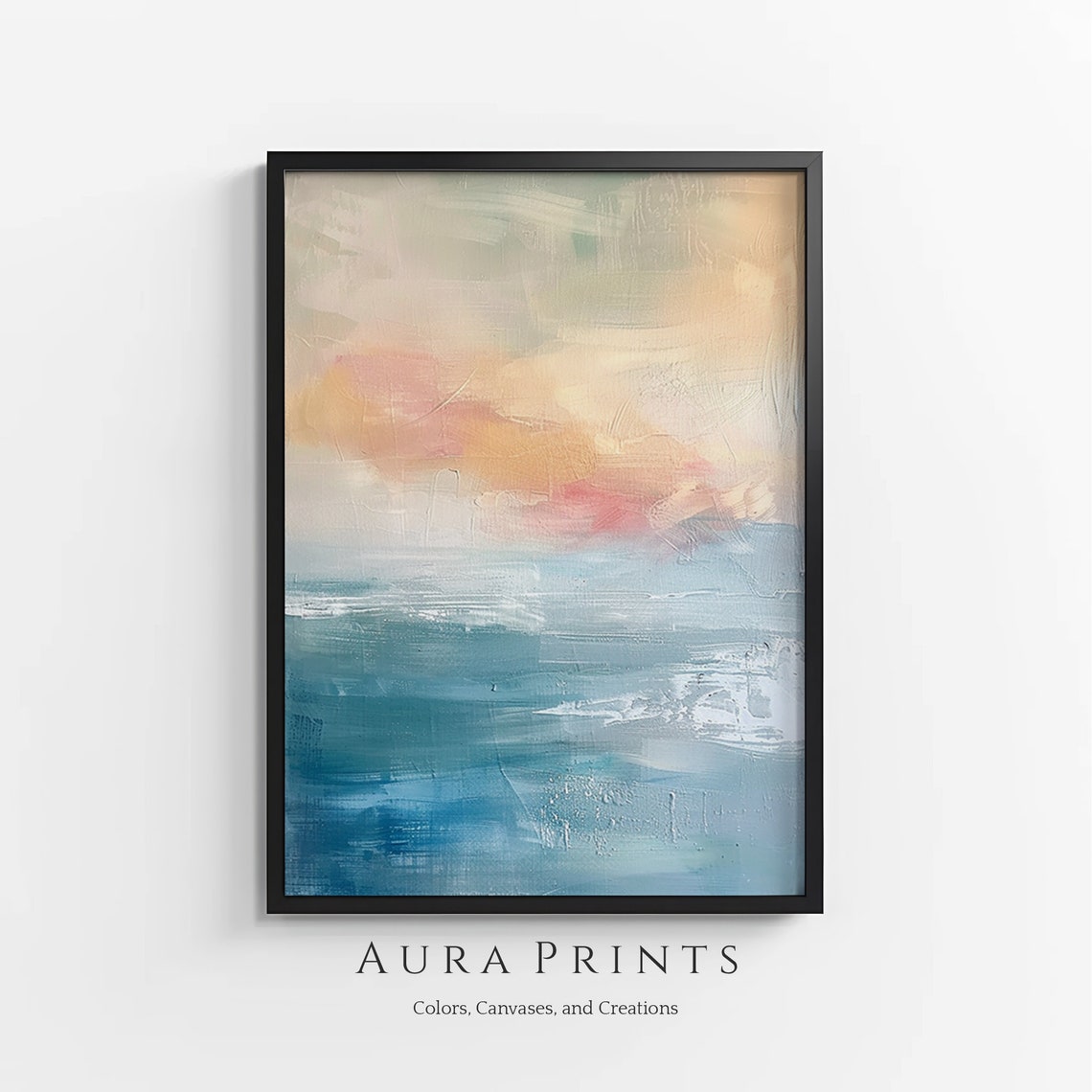 Abstract Sunrise Ocean Waves Painting in Soft Pastel Tones Poster