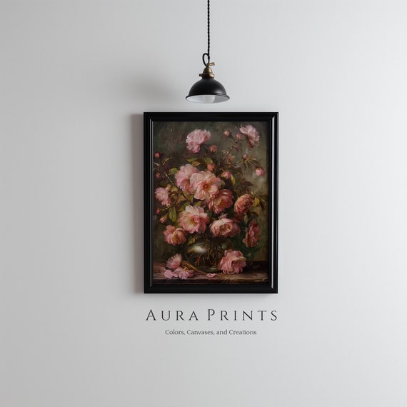 Regal Rose Arrangement Realistic Floral Life Romantic Antique Style Flowers Wall Art Heirloom Botanical 00033