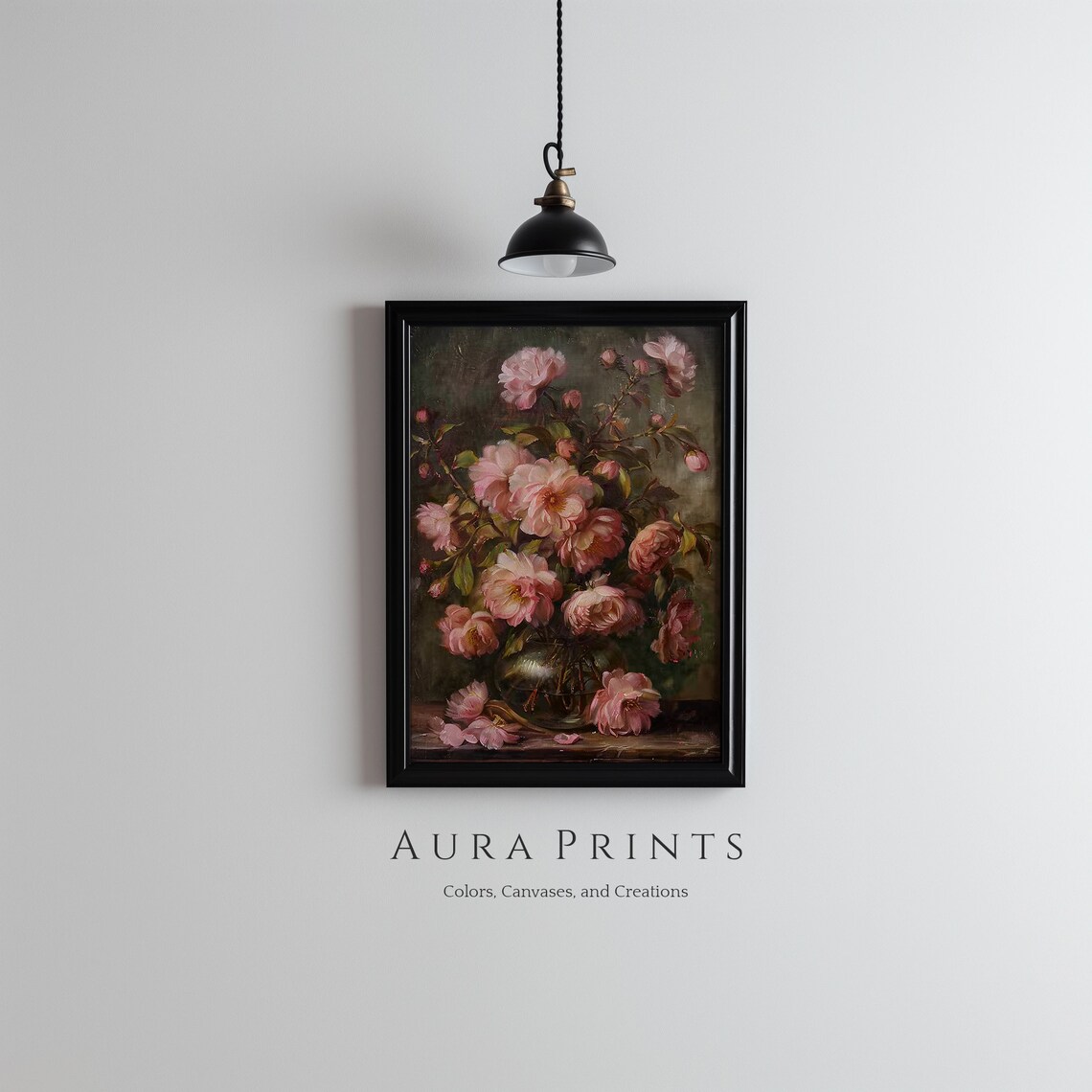 Pink Roses Floral Still Life Vintage Oil Painting Romantic Poster