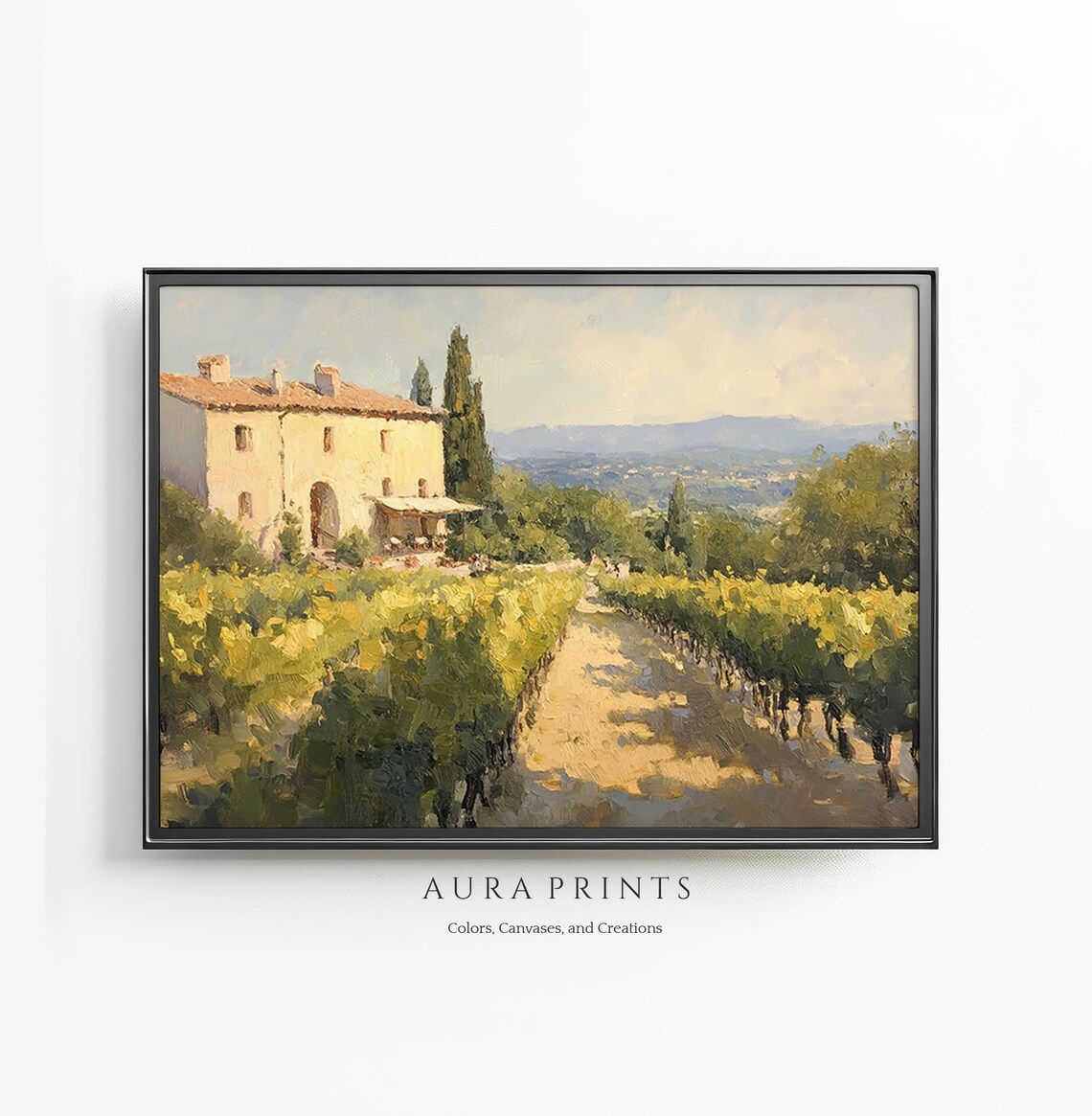 Tuscan Villa Vineyard Oil Painting Golden Afternoon Countryside Poster