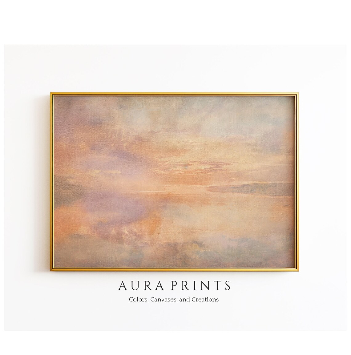 Sunset Over Water Oil Painting, Neutral Wall Decor