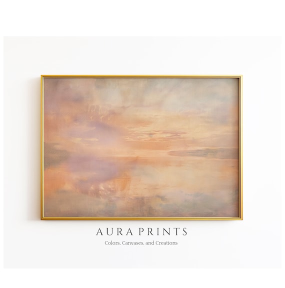 Sunset Over Water Oil Painting, Neutral Wall Decor