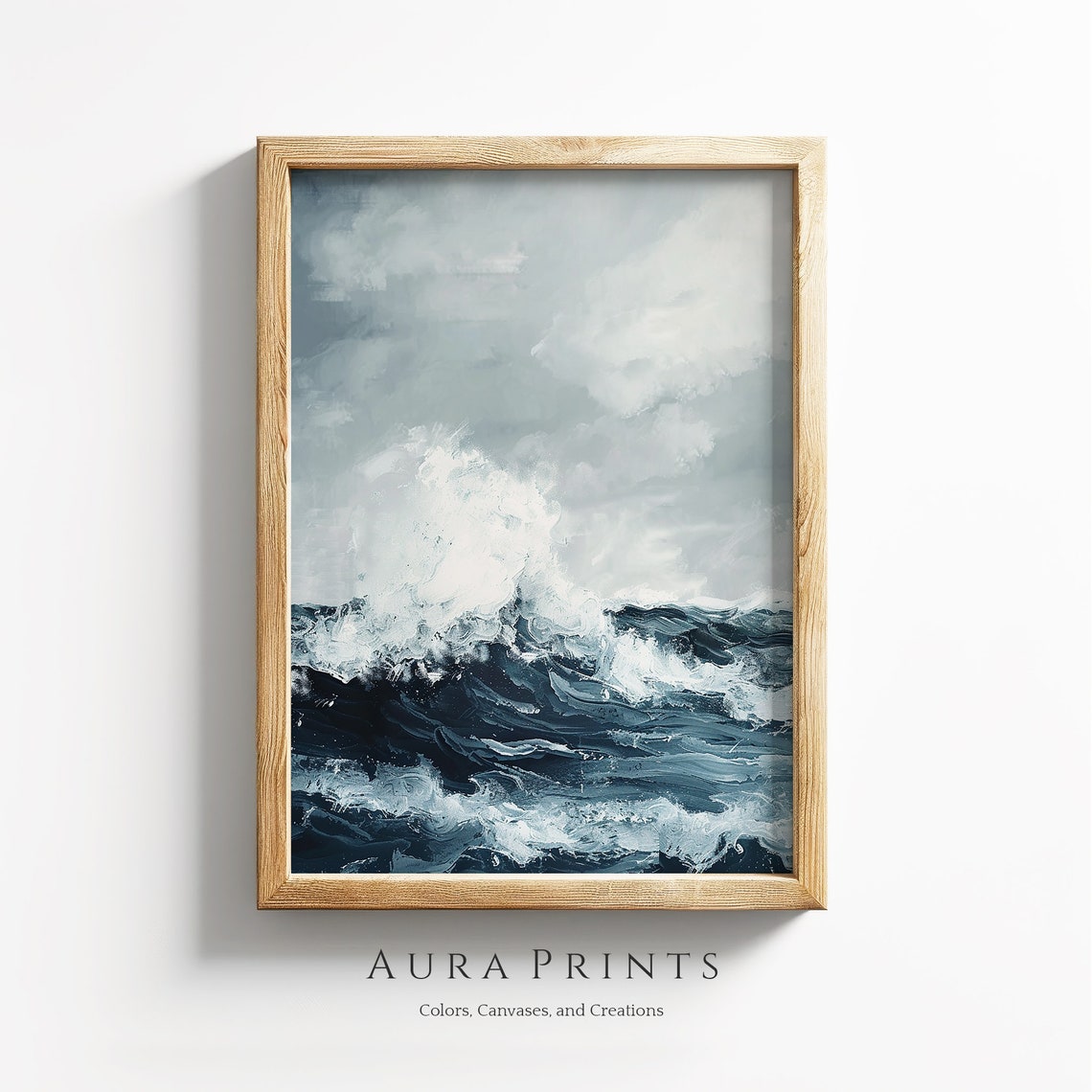 Crashing Wave Rugged Shore Stormy Ocean Seascape Watercolor Wall Art