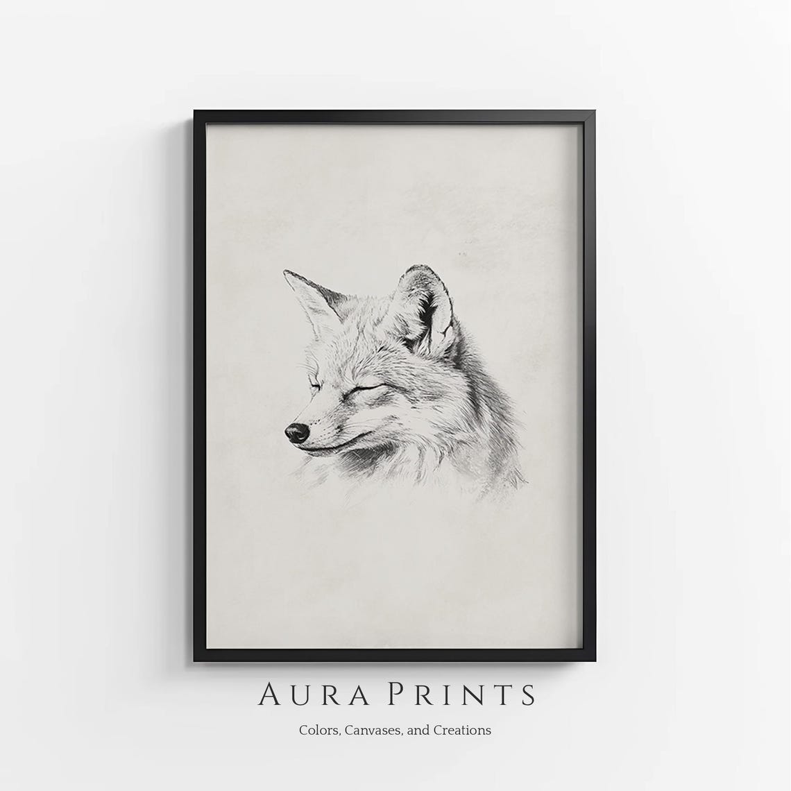 Sleeping Fox Head Pencil Sketch Minimalist Animal Line Poster
