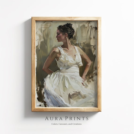 Antique Elegant Woman In White Dress Portrait Vintage Wall Art For Living Room 0251