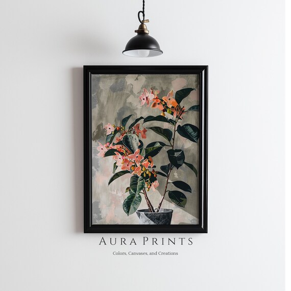 Pink Flowering Houseplant Botanical Watercolor Wall Decor Poster