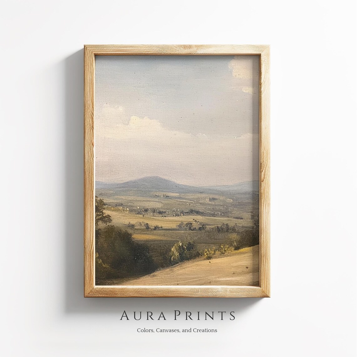 Hazy Rolling Hills Oil Painting Soft Muted Valley Landscape Poster