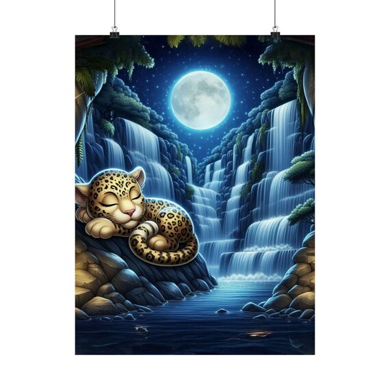 Leopard Poster, Moonlit Forest Bedroom Decor