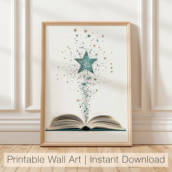 Open Book With Sparkling Teal Star Magic Reading Nook Poster