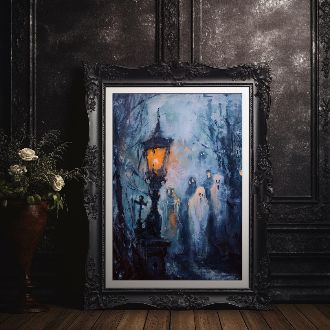 Ghosts By A Glowing Lantern In A Dark Forest Haunted Art Poster - Image 8