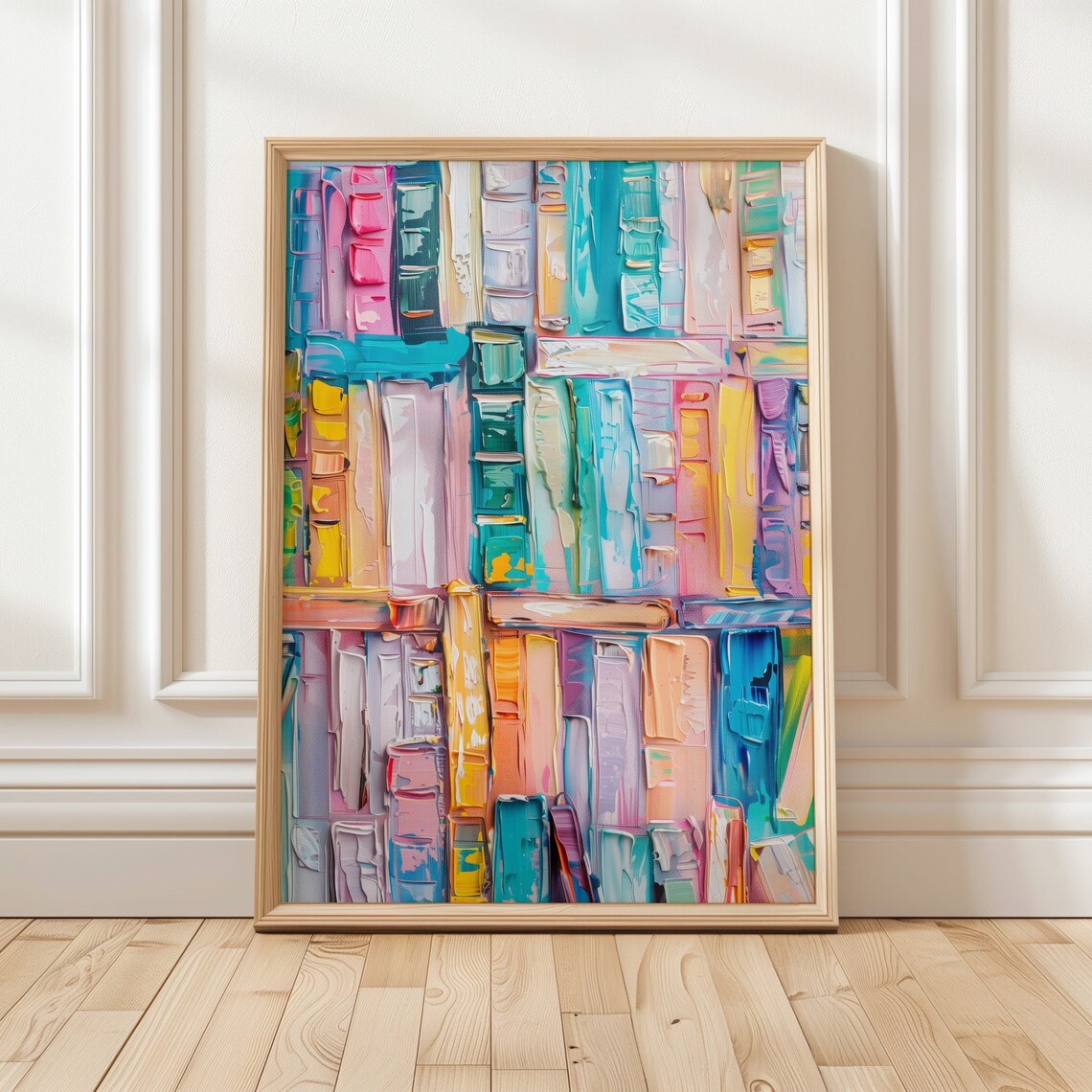 Bookshelf Abstract Art Print, Modern Reading Decor