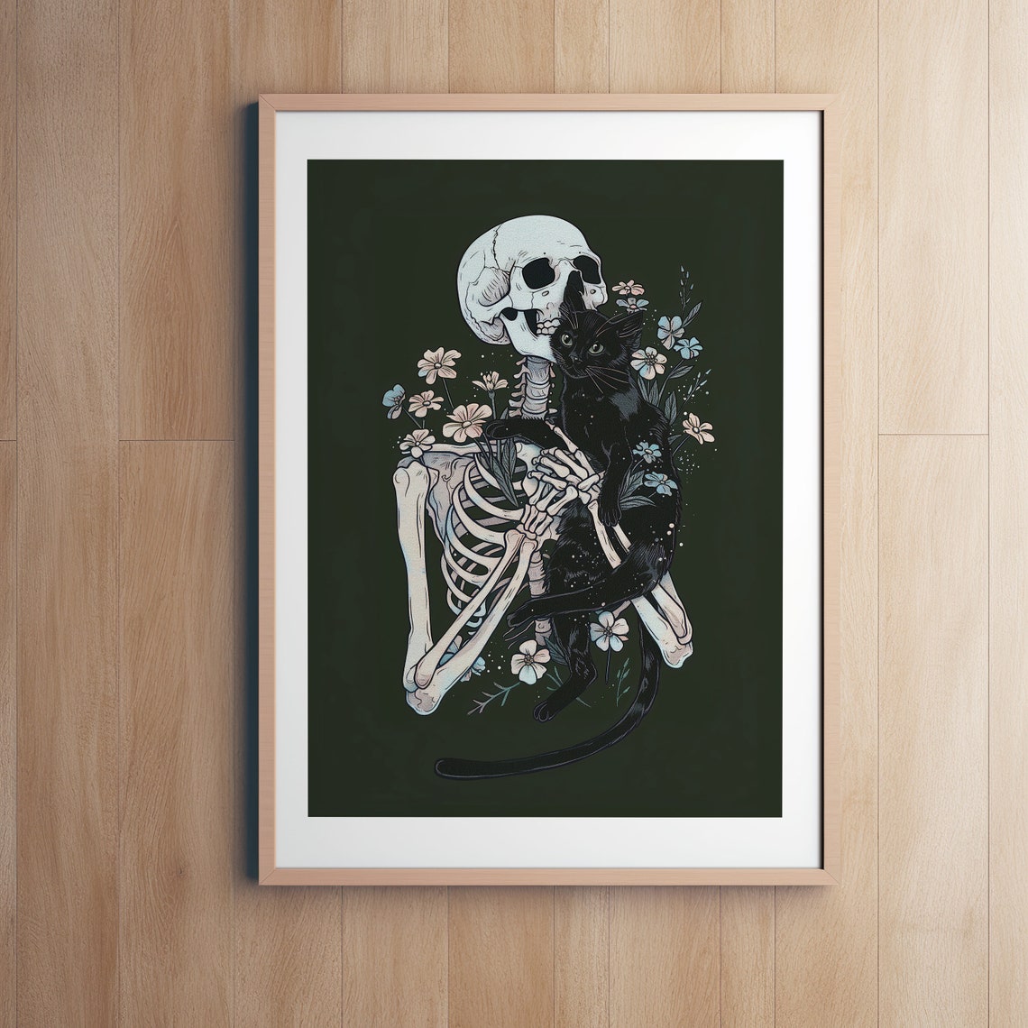 Floral Skeleton Hugging Black Cat Gothic Halloween Night Poster - Image 8