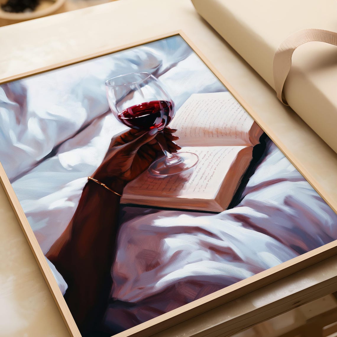 Hand Holding Red Wine Glass Over Open Book Cozy Reading Time Poster - Image 6