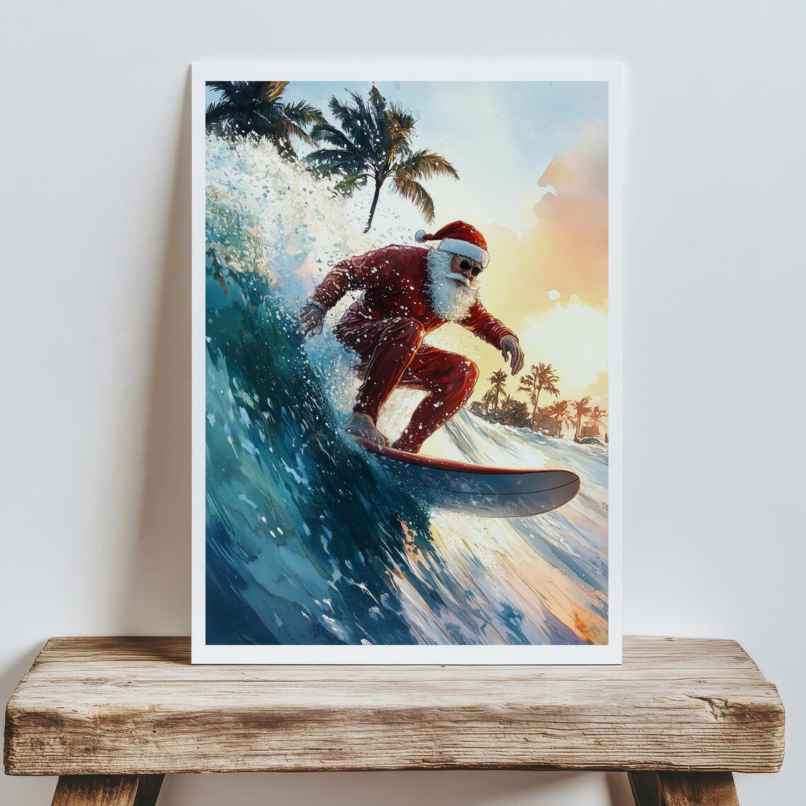 Santa Claus Surfer Tropical Christmas Travel Poster - Image 6