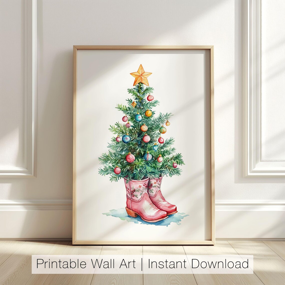 Christmas Tree In Pink Cowboy Boots Western Holiday Art Poster
