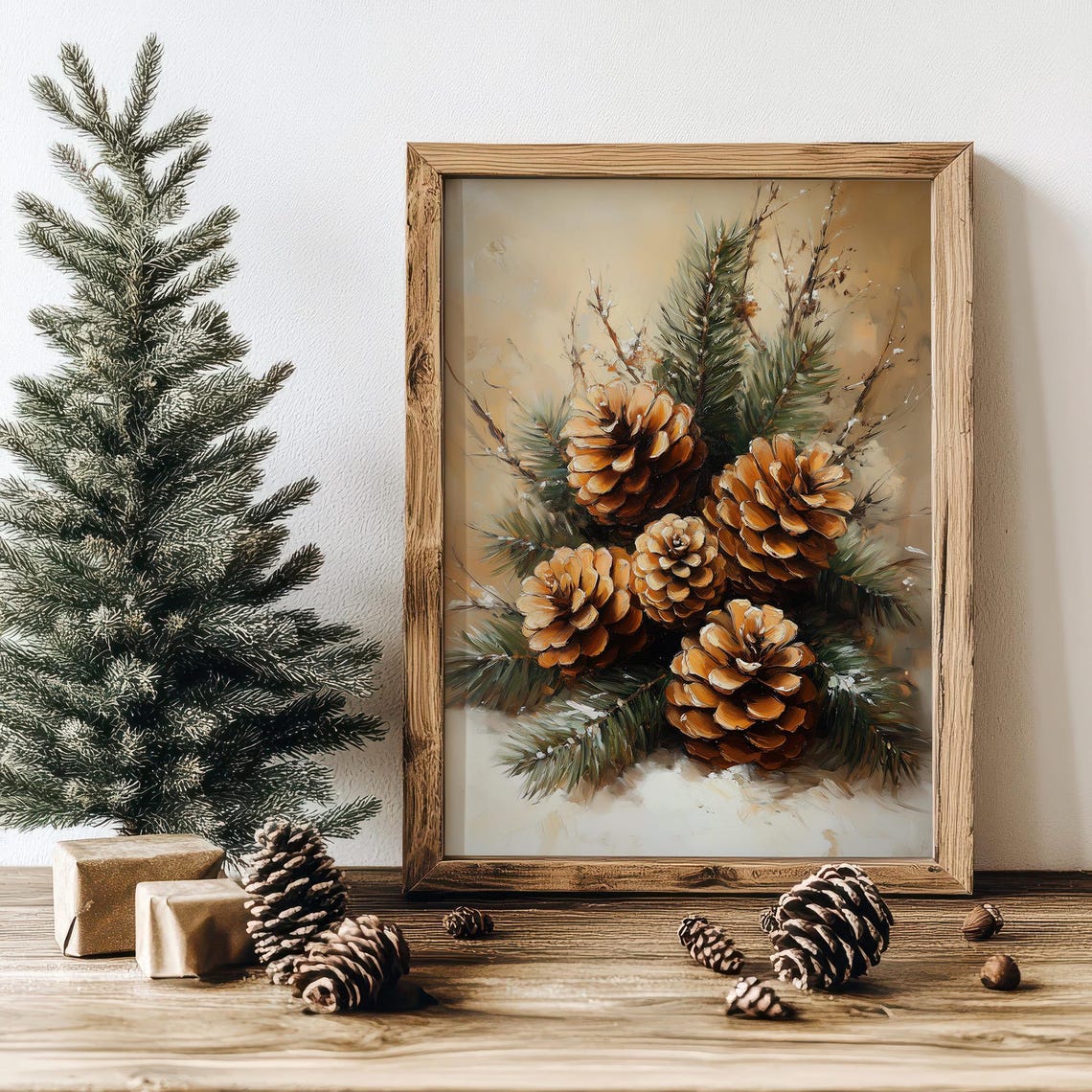 Rustic Pine Cones And Snowy Evergreen Branches Winter Poster - Image 2