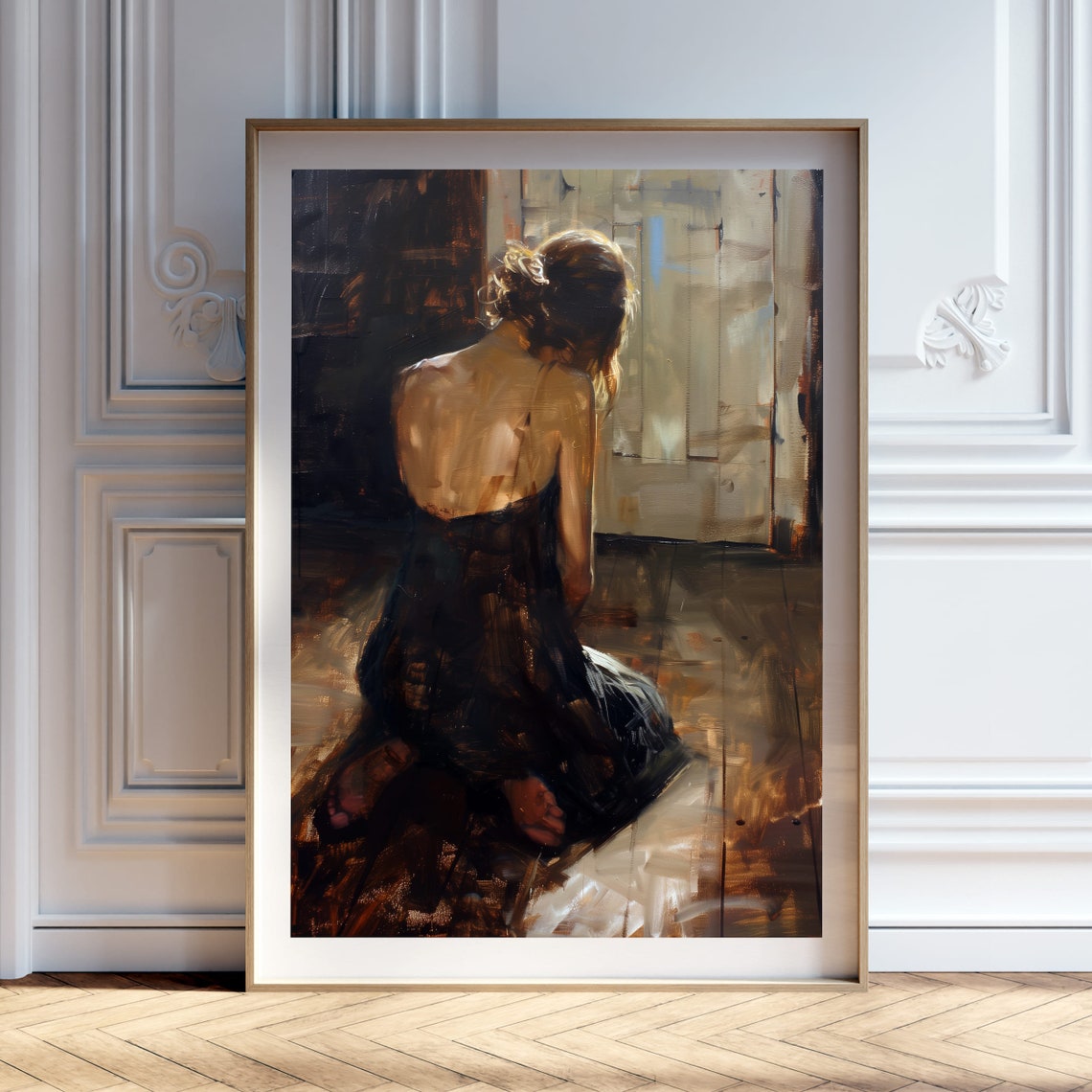 Moody Woman Art Print Dark Aesthetic Wall Decor Emotional Female Portrait Contemporary Art For Home Melancholic Art Print