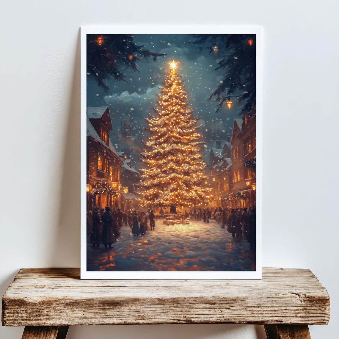 Giant Glowing Christmas Tree In Snowy Village Night Scene Poster - Image 5