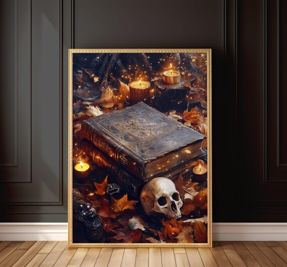 Witchy Spell Books Skull and Candles Dark Academia Art Poster