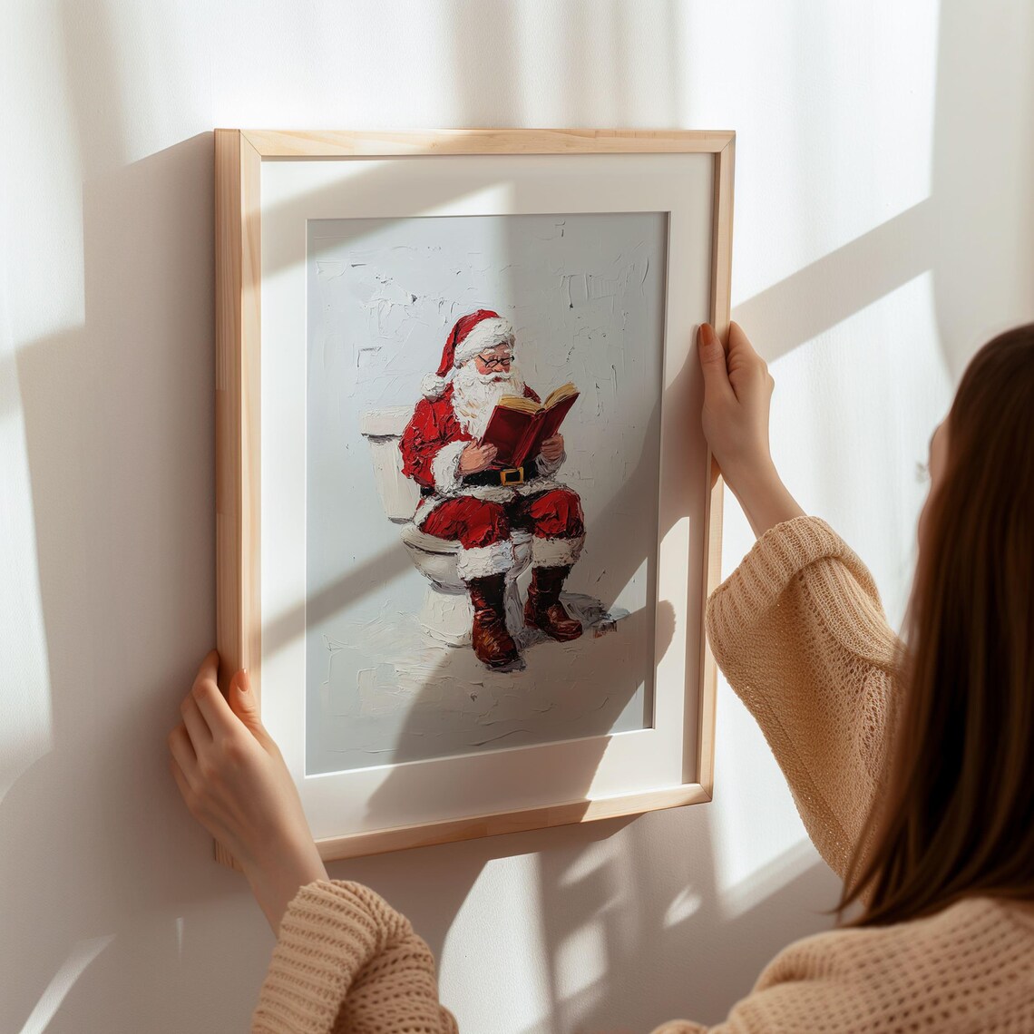 Funny Santa Claus Reading Bathroom Art Christmas Toilet Decor Humor Holiday Santa On Toilet Wall Art Christmas Bathroom Print - Image 3