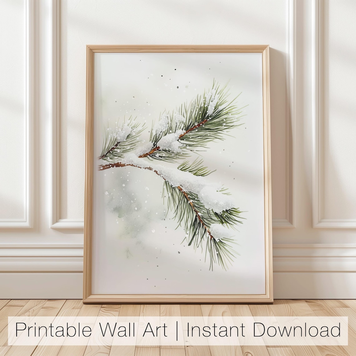 Snowy Pine Branch Minimalist Christmas Art Print
