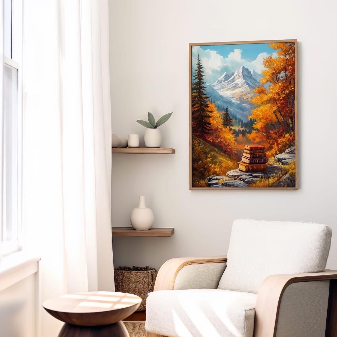 Autumn Mountain Landscape With Stack Of Books On Rocky Outcrop Poster - Image 7