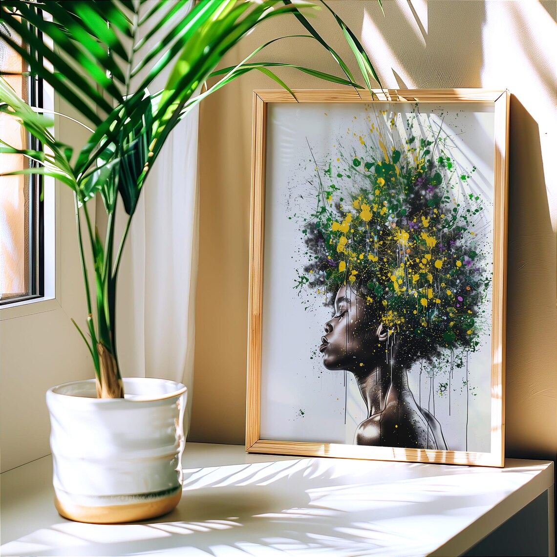 Afro Woman Profile Paint Splatter Hair Afrocentric Art Poster - Image 6