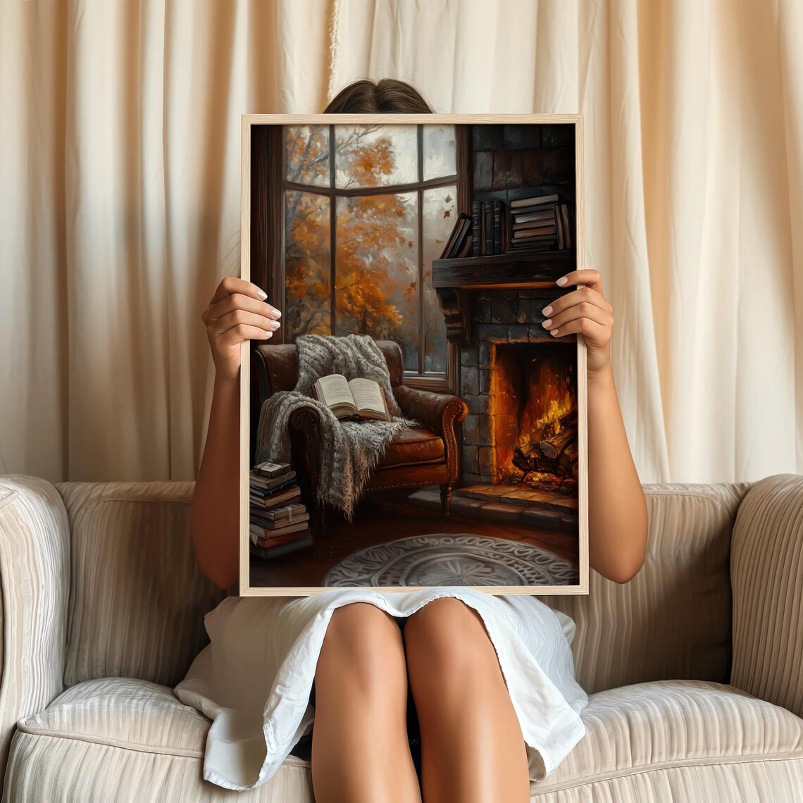 Cozy Autumn Reading Nook Art Print, Rustic Decor - Image 2