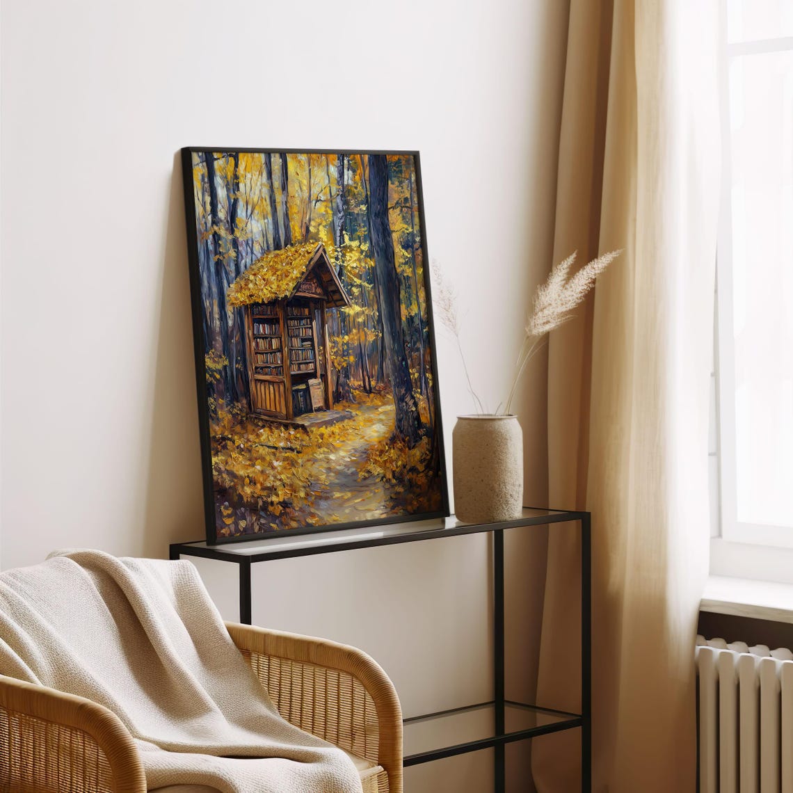 Autumn Forest Book Nook Little Library Fall Reading Art Poster - Image 5