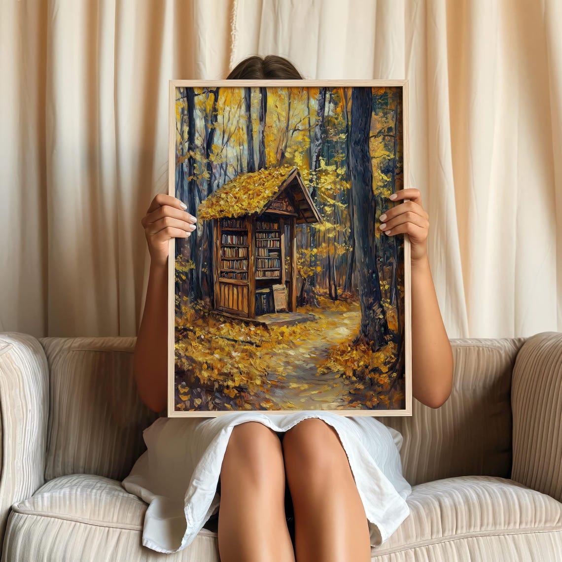 Autumn Forest Book Nook Little Library Fall Reading Art Poster - Image 8
