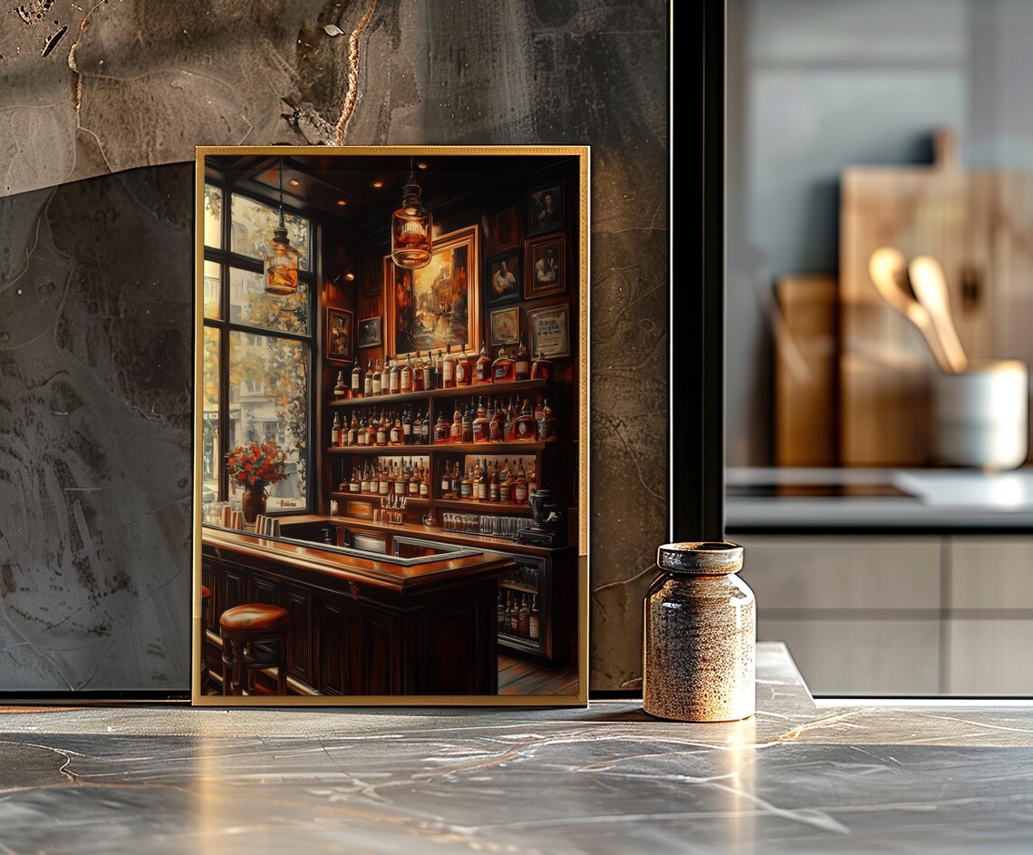 Vintage Whiskey Bar Interior Painting Cozy Home Bar Decor Poster - Image 3