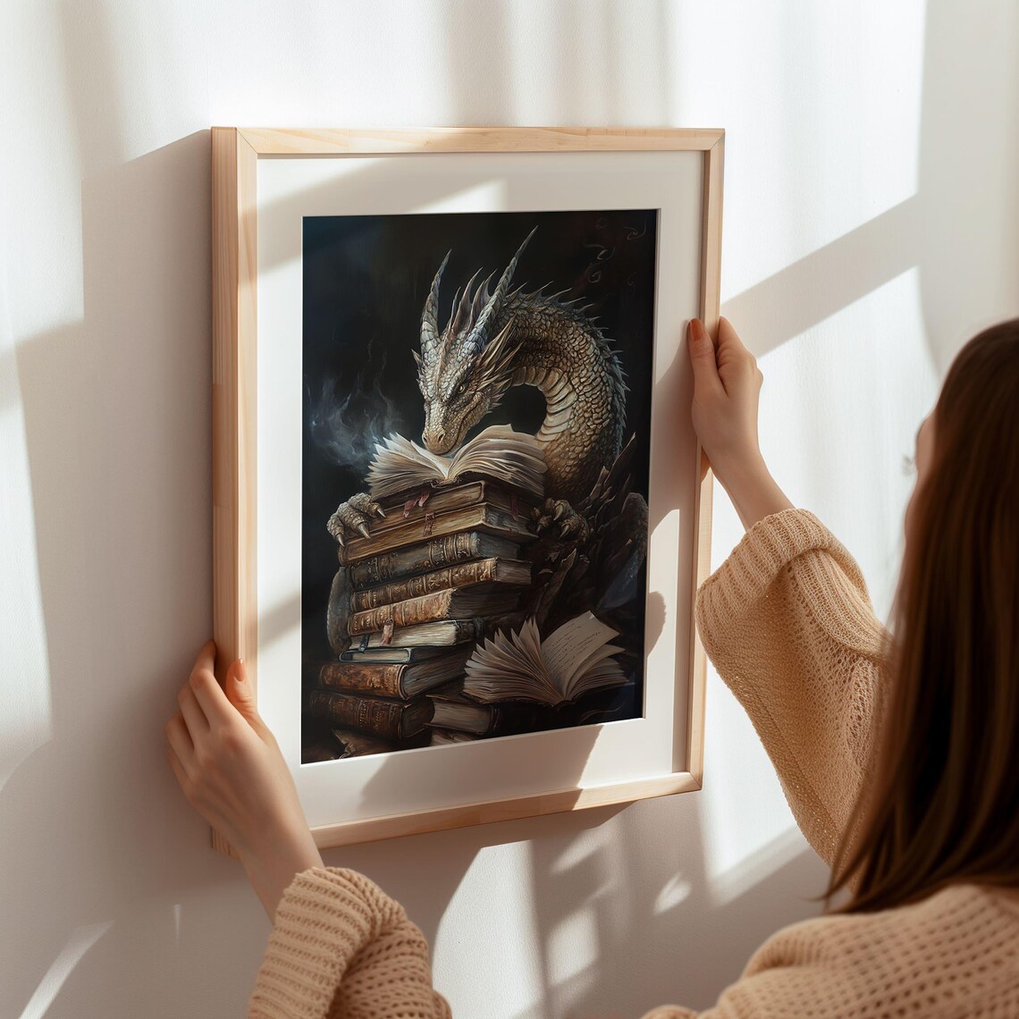 Fantasy Dragon Book Art Print, Mythical Library Decor - Image 7
