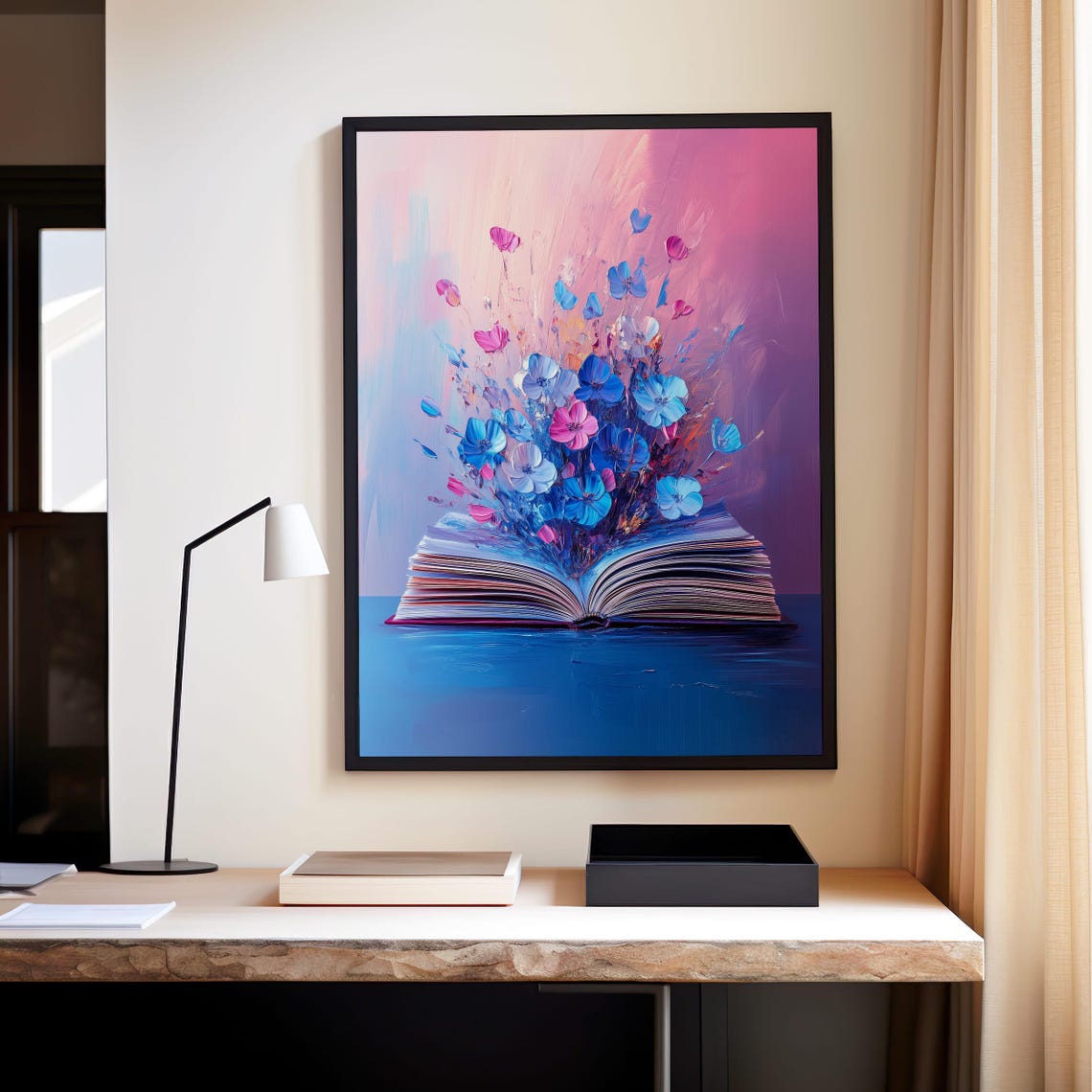 Blue Pink Flowers Rising From Open Book Dreamy Decor Art Poster - Image 7