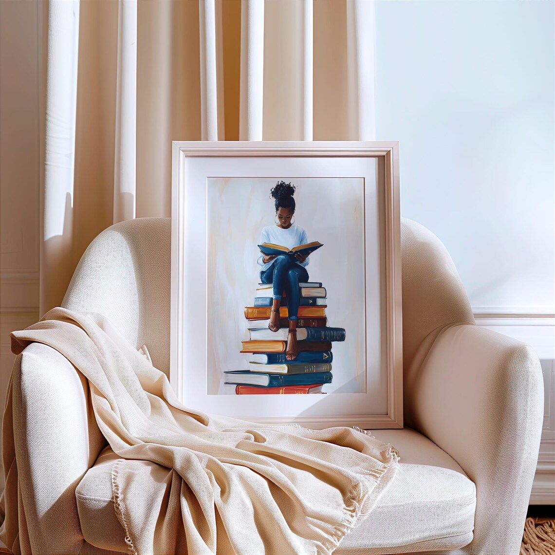 Black Woman Reading Book Art Print, Bookish Decor - Image 4