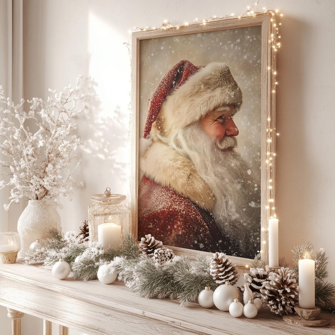 Vintage Santa Claus Holiday Art Print, Retro Decor - Image 2