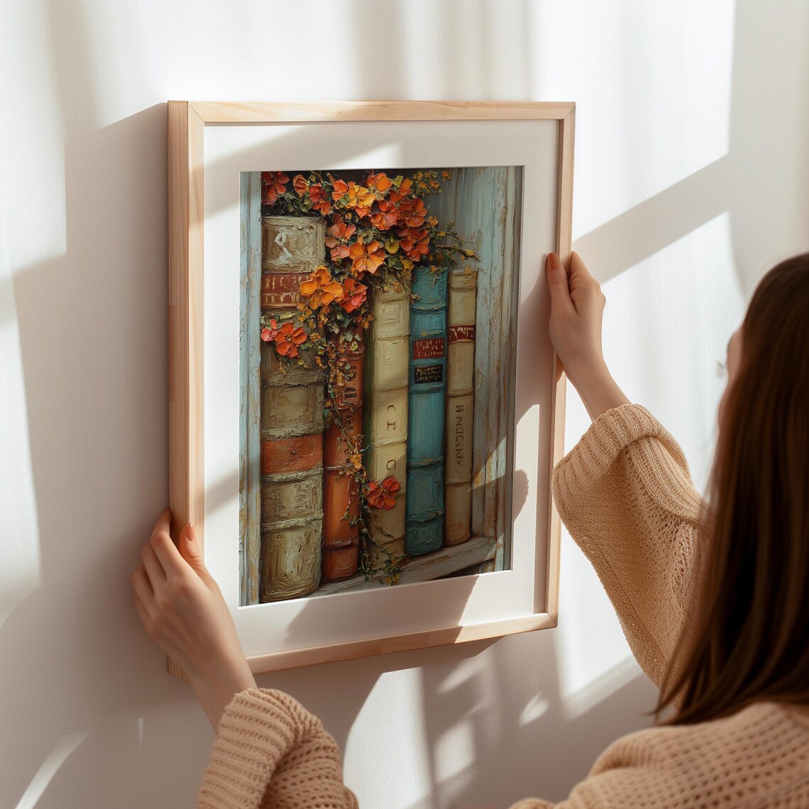 Vintage Books With Orange Flowers Impasto Oil Painting Poster - Image 7
