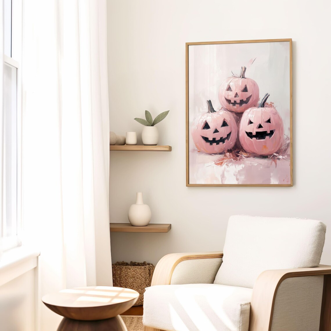 Pink Halloween Pumpkin Art Print Pastel Halloween Decor Cute Fall Wall Art Pastel Pumpkin Wall Decor - Image 3