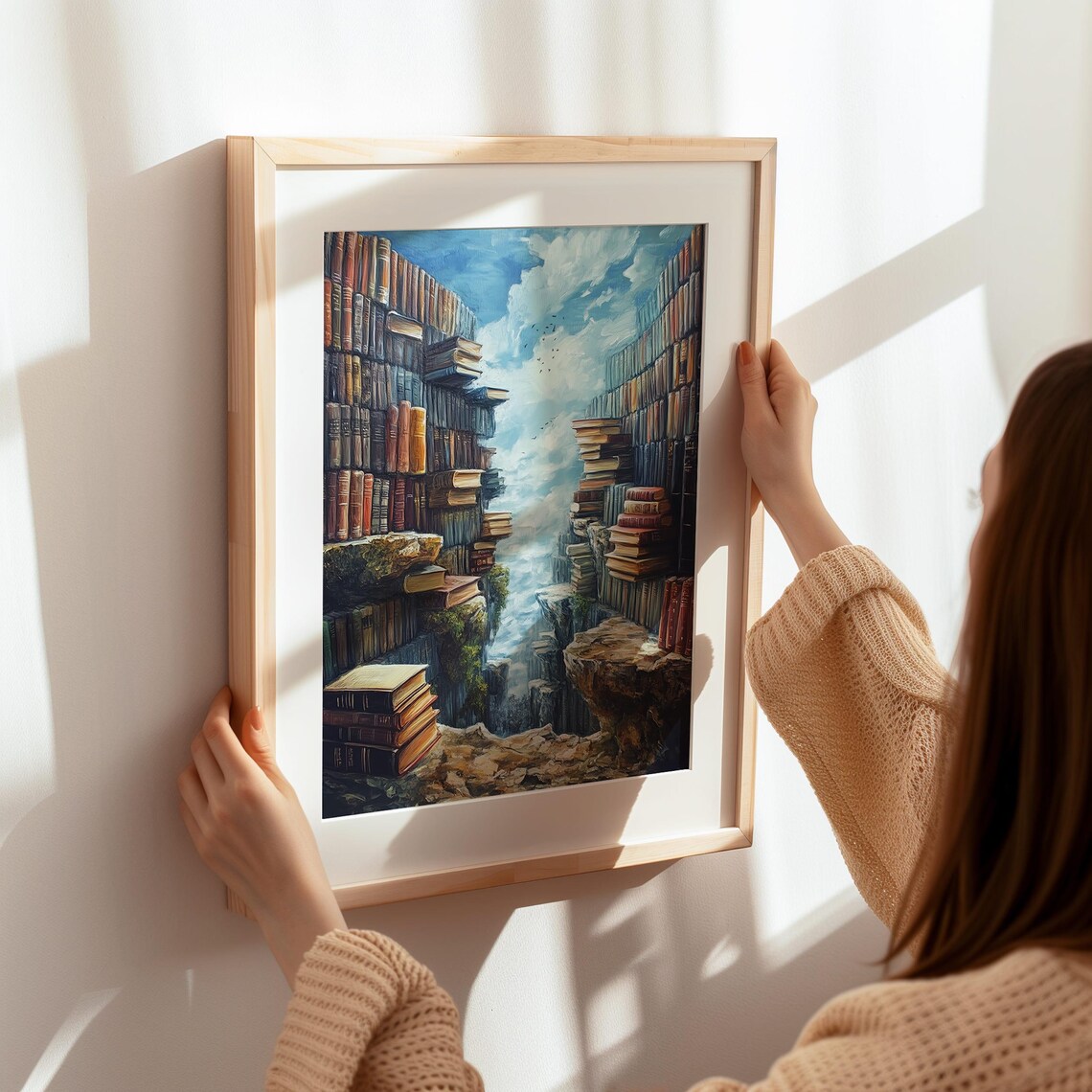 Surreal Dream Library Canyon Books Waterfall Fantasy Art Poster - Image 5