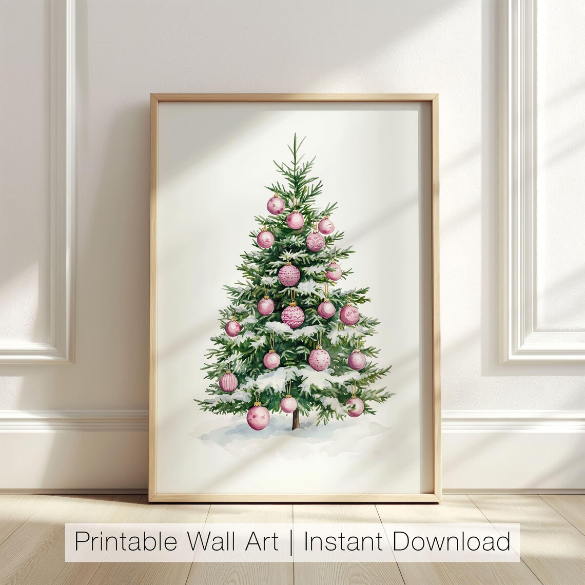 Pink Christmas Tree Watercolor Holiday Art Print
