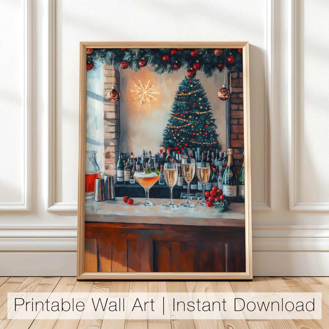 Christmas Cocktail Bar Champagne Winter Holiday Painting Poster