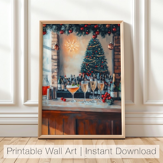 Christmas Cocktail Bar Champagne Winter Holiday Painting Poster